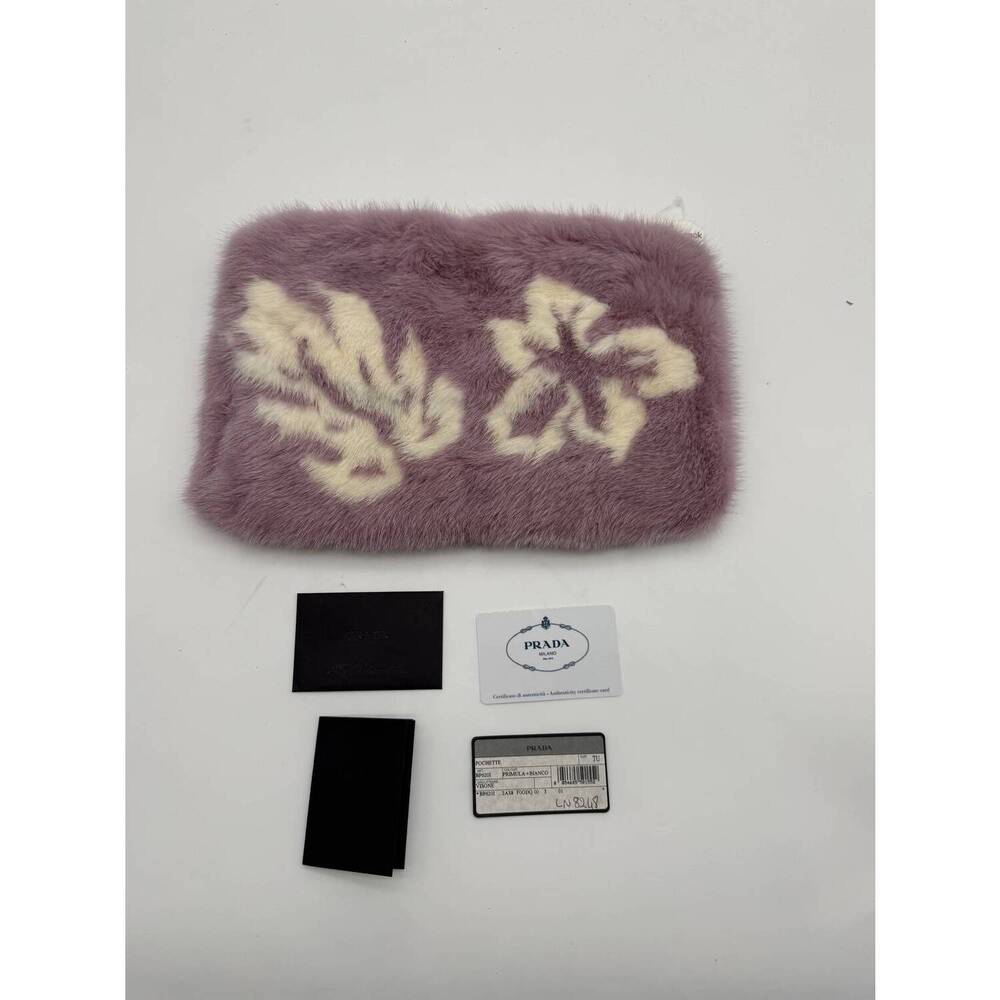 NEW PRADA women's visone mink fur pochette clutch in primula & bianco floral - Picture 2 of 2